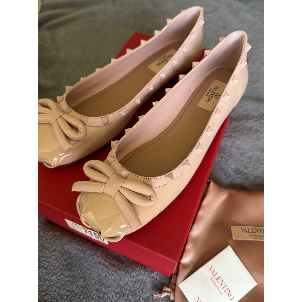 New $890 Valentino Garavani Rockstud Ballet Flats Shoes Women Size 39.5